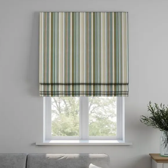 Roman Blind Fire Retardant - Jade, Striped