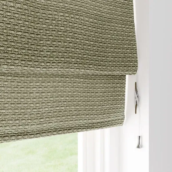Roman Blind with Basket Weave - Olive, Chenille
