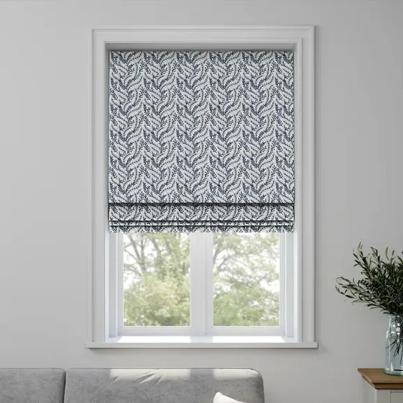 Roman Blind with Embroidery - Blue, Polycotton