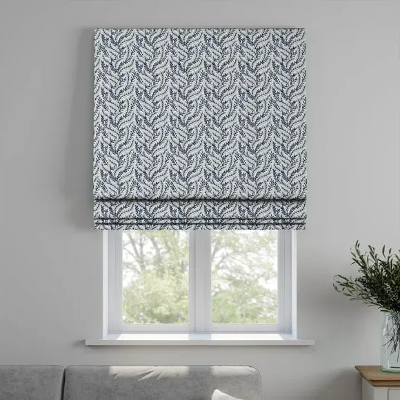 Roman Blind with Embroidery - Blue, Polycotton