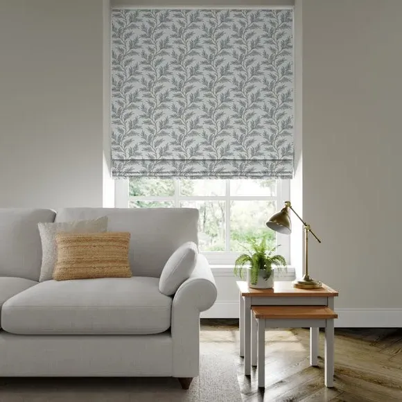 Roman Blind with Embroidery - Blue, Polycotton image