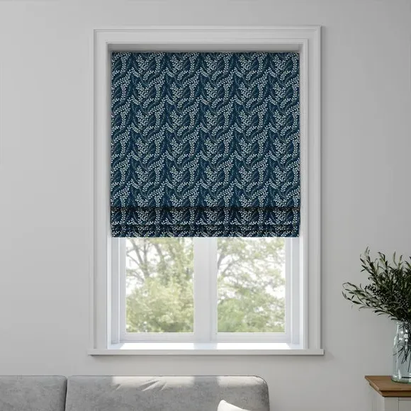 Roman Blind with Embroidery - Navy, Polycotton
