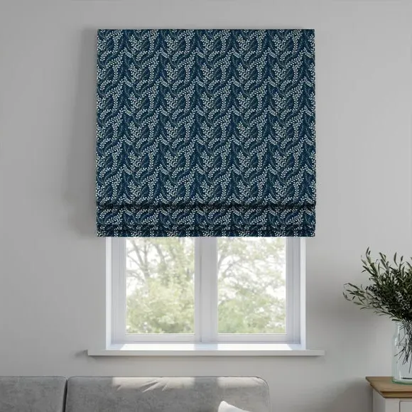 Roman Blind with Embroidery - Navy, Polycotton