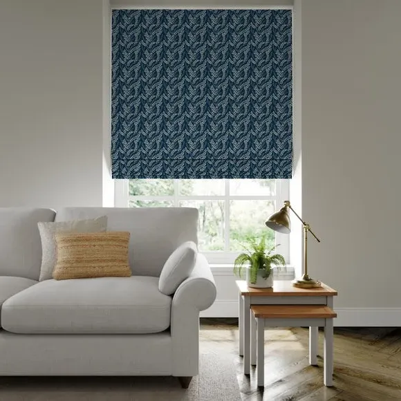 Roman Blind with Embroidery - Navy, Polycotton