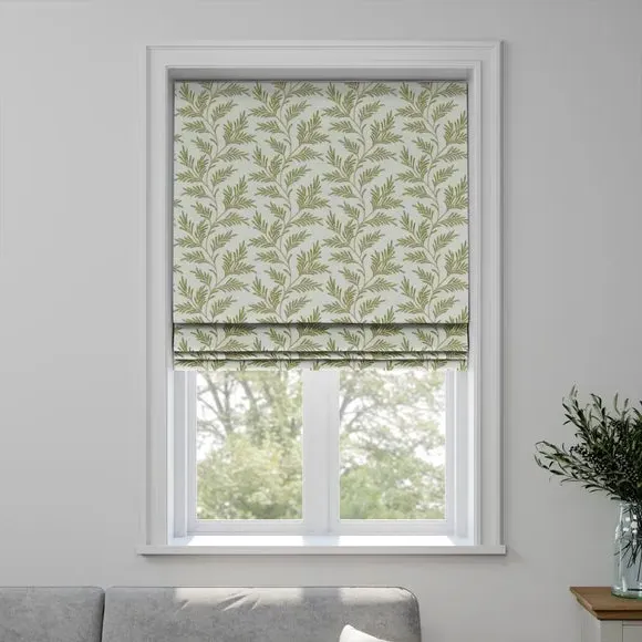 Roman Blind with Embroidery - Olive, Polycotton