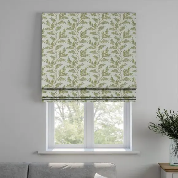 Roman Blind with Embroidery - Olive, Polycotton