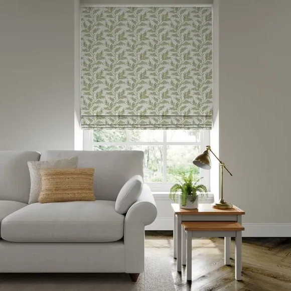 Roman Blind with Embroidery - Olive, Polycotton