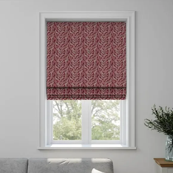 Roman Blind with Embroidery - Red, Polycotton