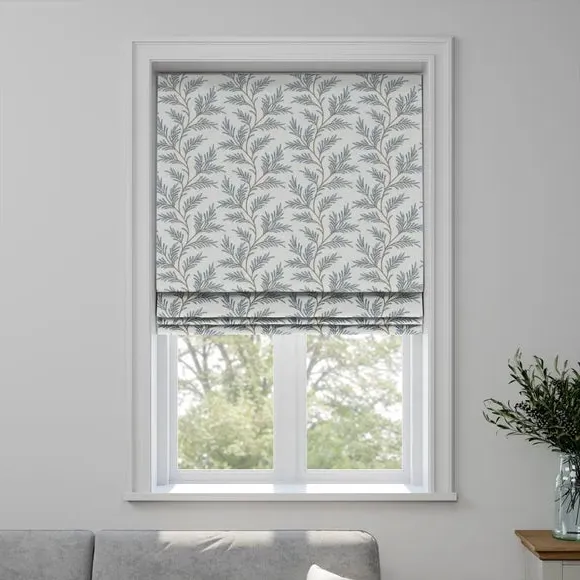 Roman Blind with Embroidery - Stone Blue, Polycotton