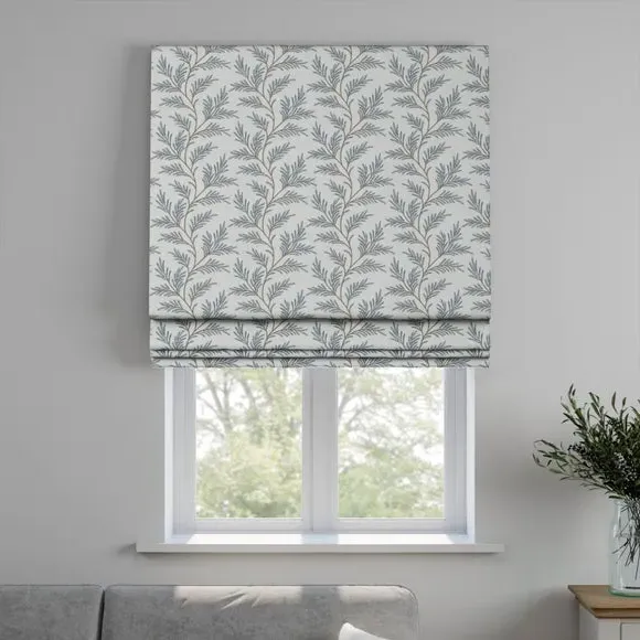 Roman Blind with Embroidery - Stone Blue, Polycotton
