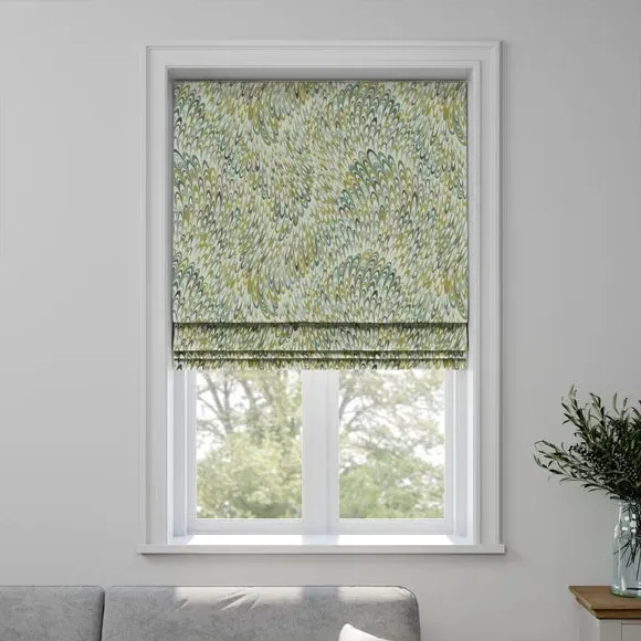 Roman Blind with Geometric Pattern - Moss, Cotton