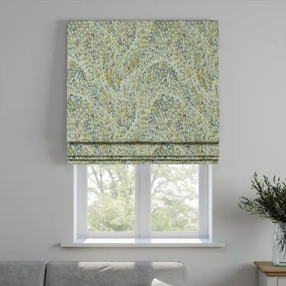 Roman Blind with Geometric Pattern - Moss, Cotton