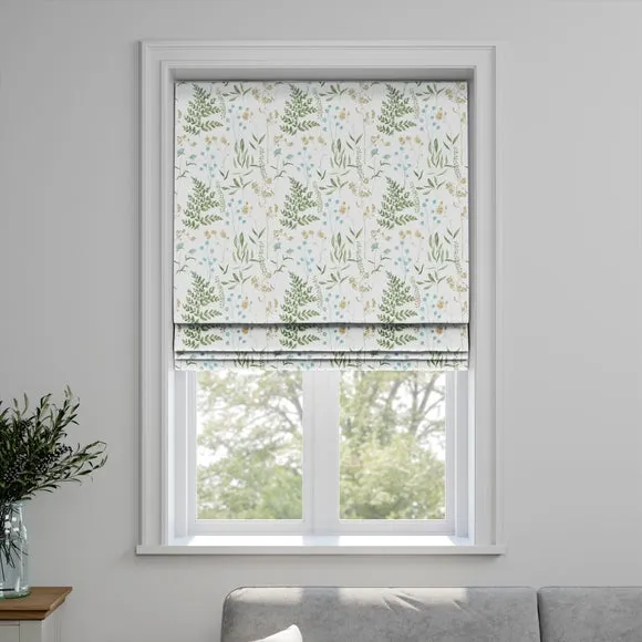 Roman Blind with Leaf Design - Duckegg, Cotton