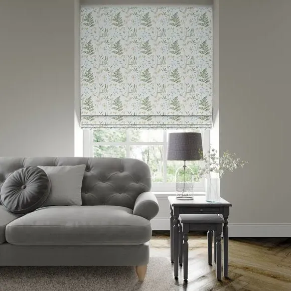 Roman Blind with Leaf Design - Duckegg, Cotton image