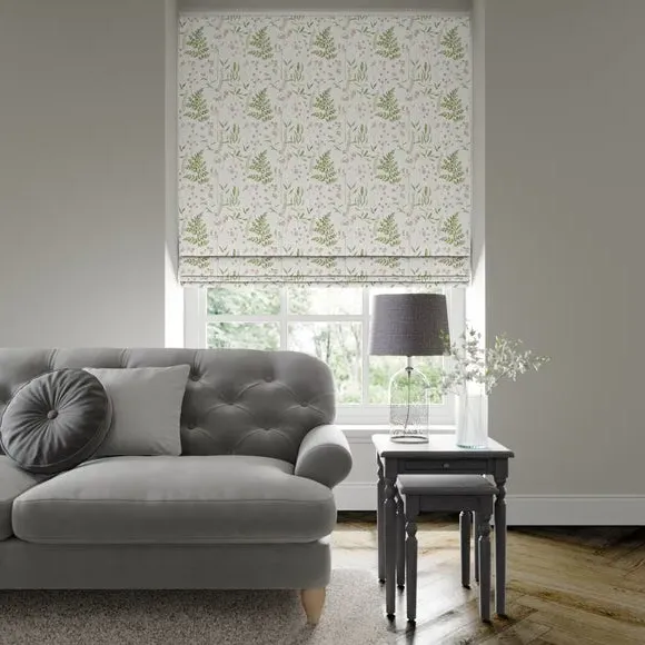 Roman Blind with Leaf Design - Hazel Peony, Cotton