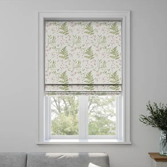 Roman Blind with Leaf Design - Peony, Cotton