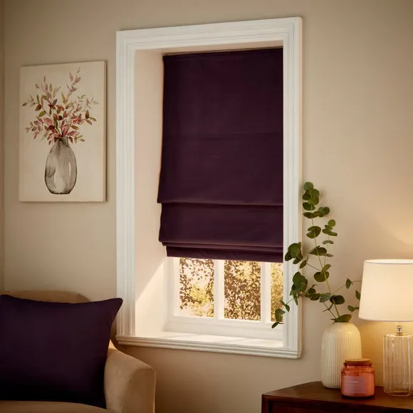 Roman Blind with Thermal Lining - Aubergine, Velour