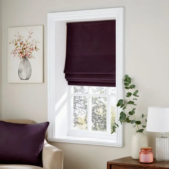 Roman Blind with Thermal Lining - Aubergine, Velour