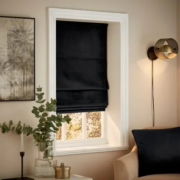 Roman Blind with Thermal Lining - Black, Velour