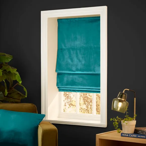 Roman Blind with Thermal Lining - Teal, Velour