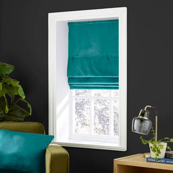 Roman Blind with Thermal Lining - Teal, Velour