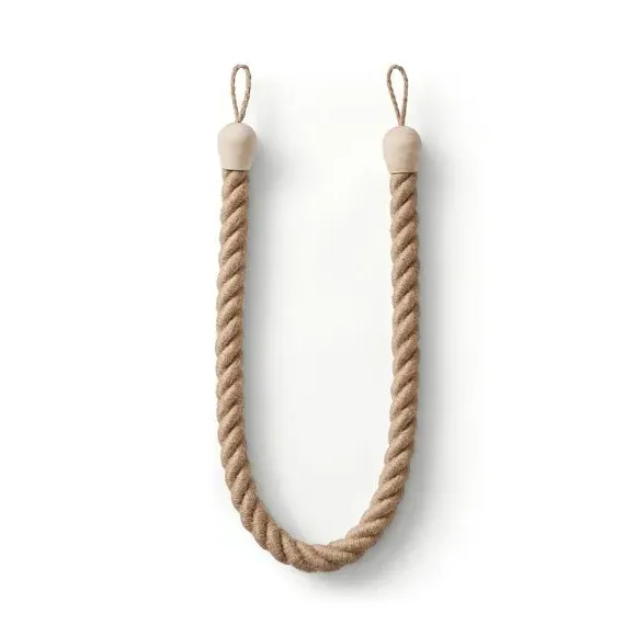 Rope Curtain Tieback with Wooden Beads - Jute