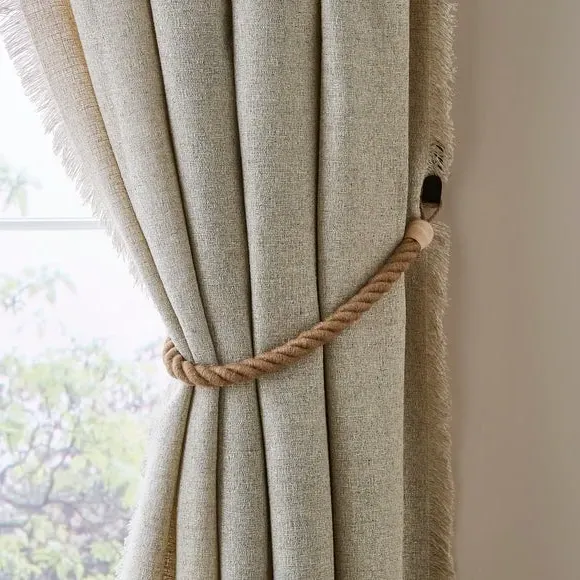 Rope Curtain Tieback with Wooden Beads - Jute