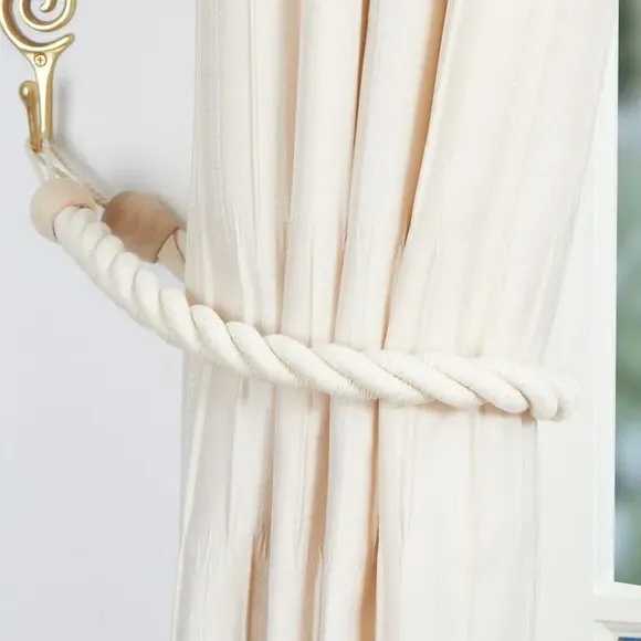 Rope Curtain Tieback with Wooden Beads - Natural