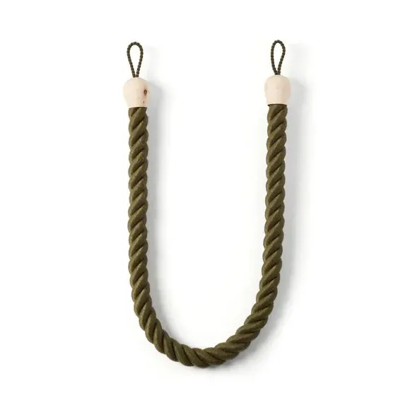 Rope Curtain Tieback with Wooden Beads - Olive