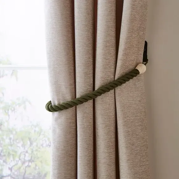 Rope Curtain Tieback with Wooden Beads - Olive