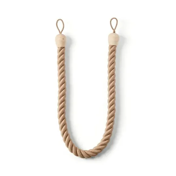 Rope Curtain Tieback with Wooden Beads - Pebble