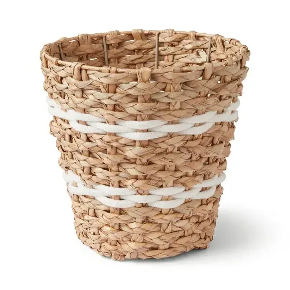 Rope Stripe Waste Bin - White, Natural Rush