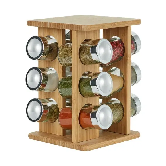 Rotating Spice Rack for 12 Bottles - Natural Bamboo