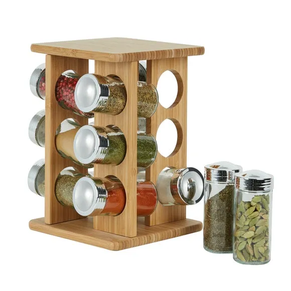 Rotating Spice Rack for 12 Bottles - Natural Bamboo