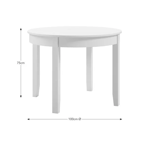 Round 4-Seater Dining Table - White, Wood