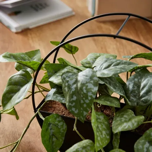 Round Artificial Plant with Vase - Black, Metal