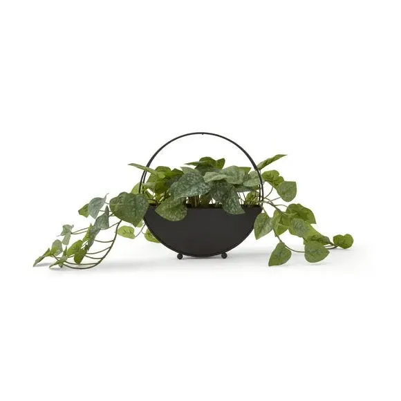 Round Artificial Plant with Vase - Black, Metal