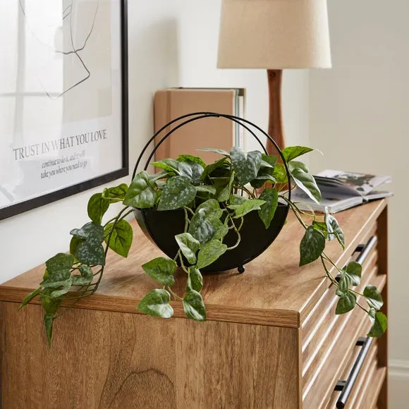 Round Artificial Plant with Vase - Black, Metal image
