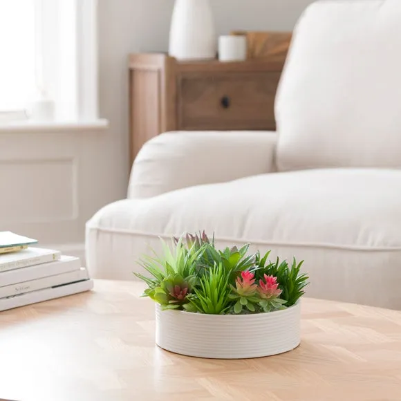 Round Artificial Succulent Plant - Green, Ceramic