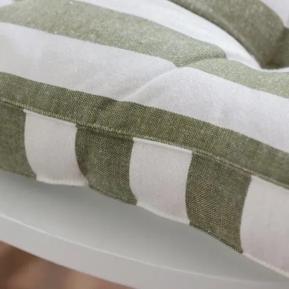 Round Back Striped Seat Pad - Green, Cotton
