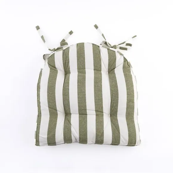 Round Back Striped Seat Pad - Green, Cotton