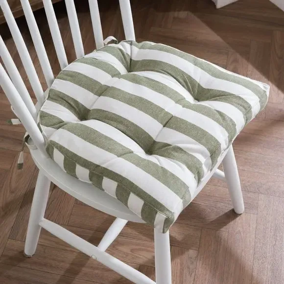 Round Back Striped Seat Pad - Green, Cotton image