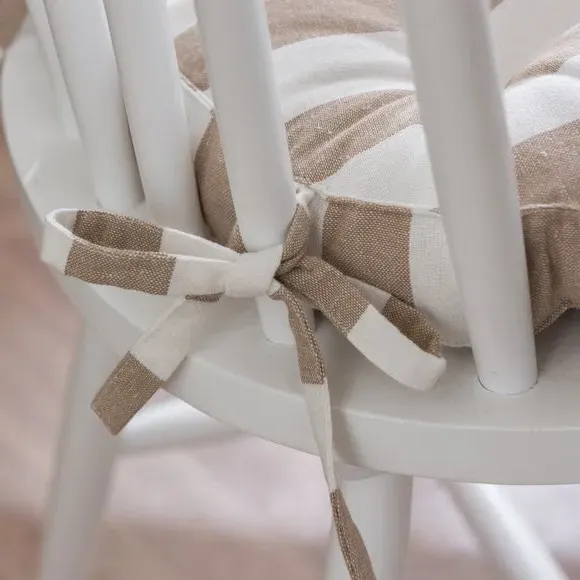 Round Back Striped Seat Pad - Natural, Cotton
