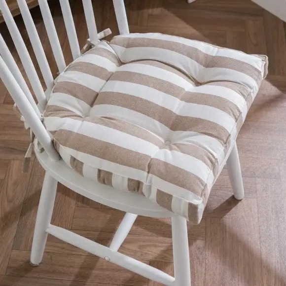 Round Back Striped Seat Pad - Natural, Cotton