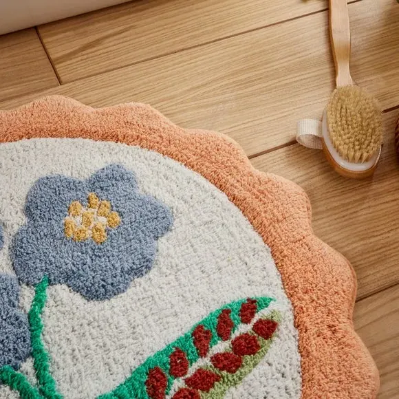 Round Bath Mat Floral Design - Multicolor, Cotton