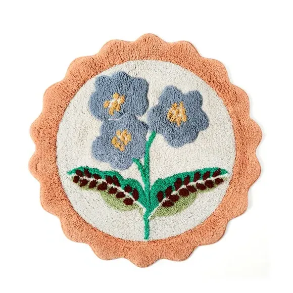 Round Bath Mat Floral Design - Multicolor, Cotton