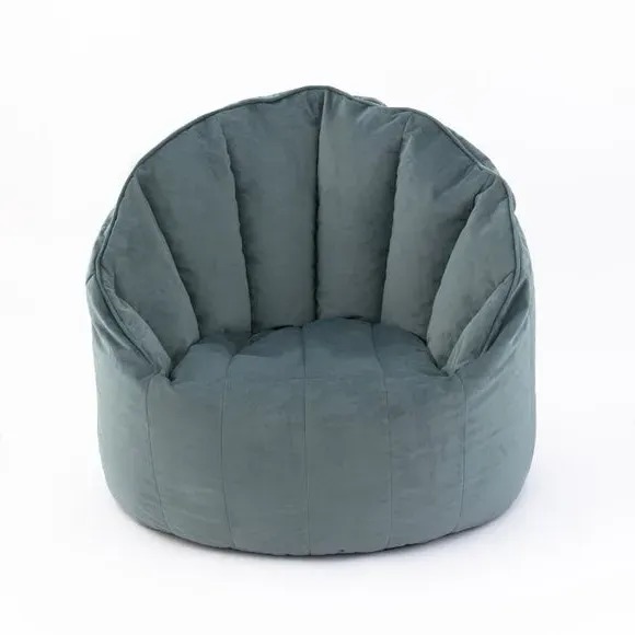 Round Beanbag Chair with Zip - Blue, Velvet