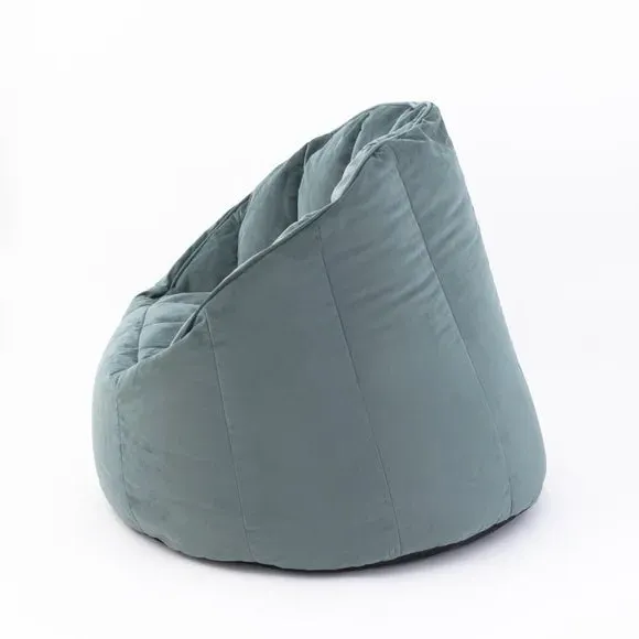 Round Beanbag Chair with Zip - Blue, Velvet