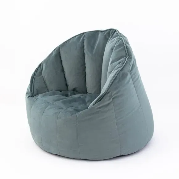 Round Beanbag Chair with Zip - Blue, Velvet