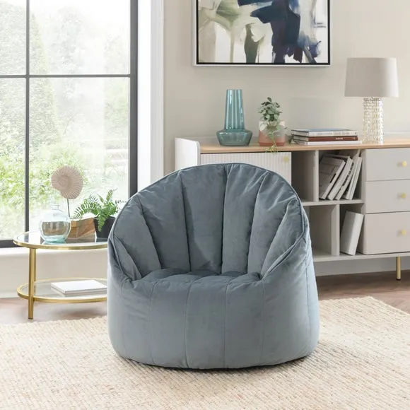 Round Beanbag Chair with Zip - Blue, Velvet